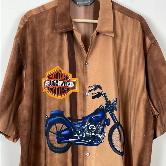 Platinum Silver Men's XL Short Sleeve Button Down Harley-Davidson Print on Shirt - Picture 3 of 8